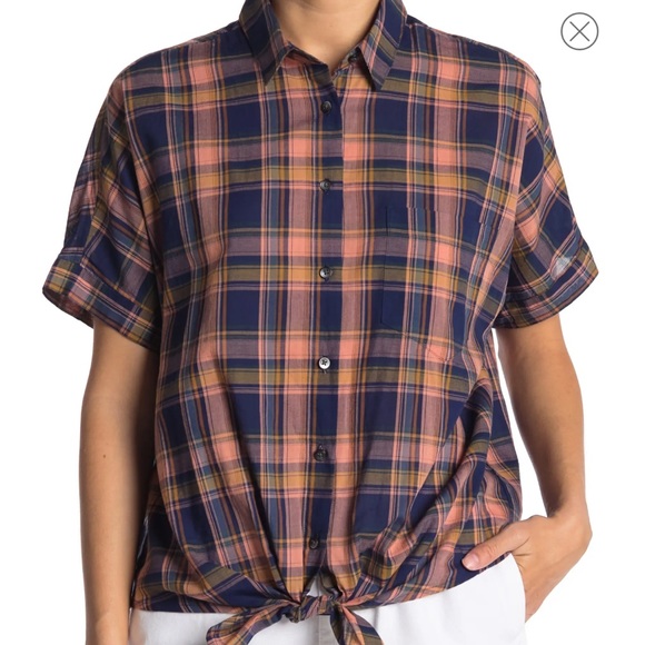 Madewell Tie Hem Plaid Button Down Shirt S Western - Picture 3 of 7
